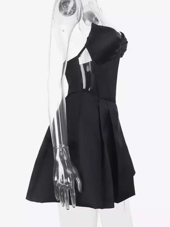 Robe corset en satin pour femme - Robe noire gothique bustier c艙ur sans manches à baleines - Idéale pour une fête d'anniversaire d'été 2026