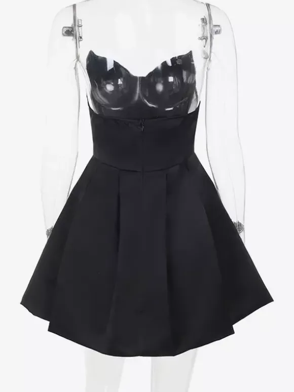 Robe corset en satin pour femme - Robe noire gothique bustier c艙ur sans manches à baleines - Idéale pour une fête d'anniversaire d'été 2026