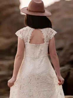 Robe cortège enfant bohème robe fille asymétrique zip sur dos