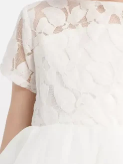 Robe cortège enfant Robe baptême fille col rond manche courte dos en forme de coeur