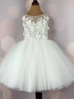 Robe cortège enfant robe céréminie fille col rond noeud sur dos