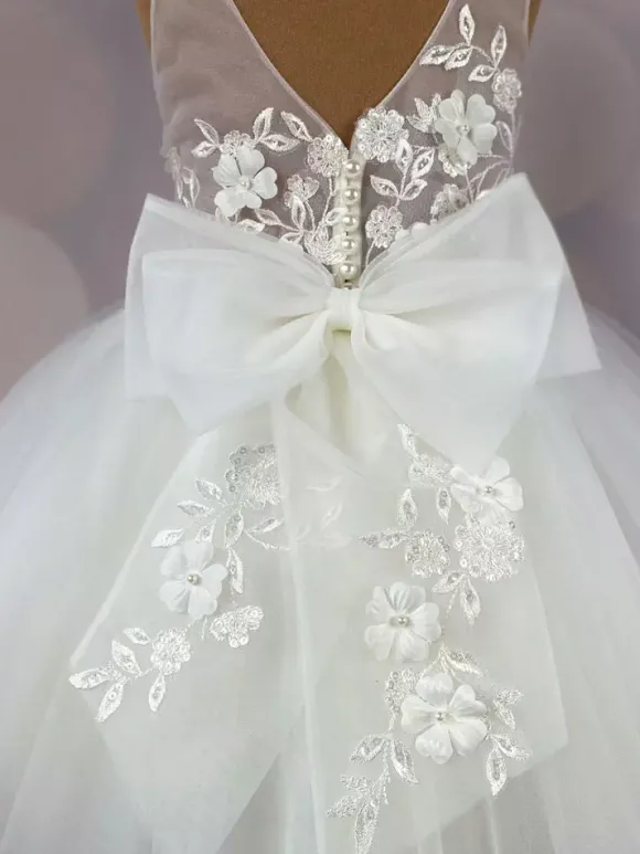 Robe cortège enfant robe céréminie fille col rond noeud sur dos