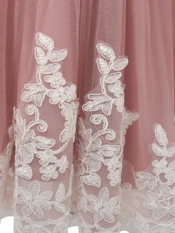 Robe cortège enfrant cameo rose en tulle col rond noeud sur dos Robe de baptême
