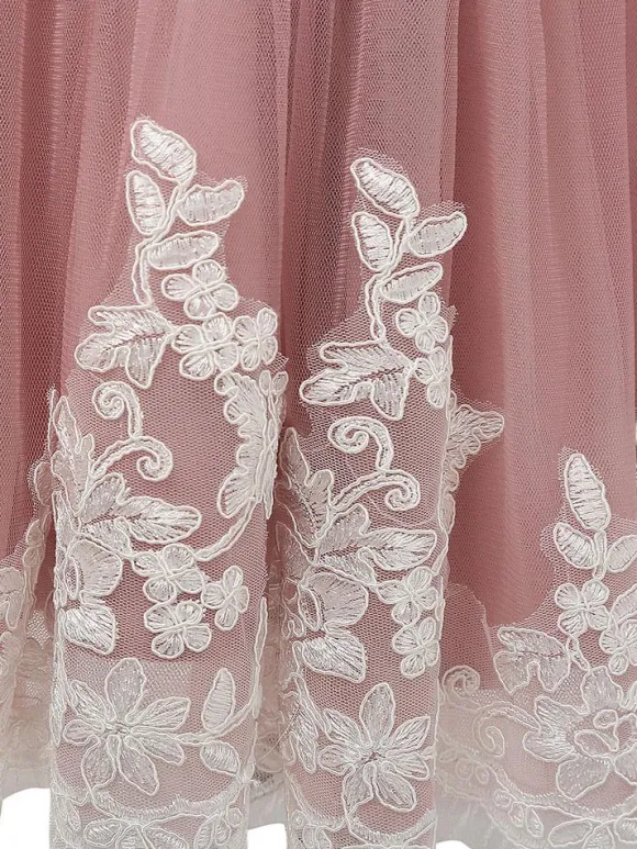 Robe cortège enfrant cameo rose en tulle col rond noeud sur dos Robe de baptême