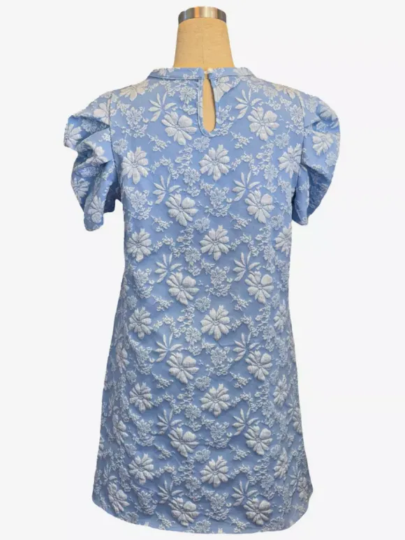 Robe courte à manches bouffantes pour femme - Robe d'été à col rond en jacquard fleuri - Idéale pour les fêtes d'été à la plage 2026