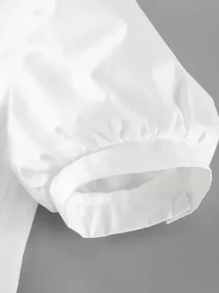 Robe courte en coton respirant pour femme - Style cottagecore blanc - Manches bouffantes col carré froncé - Idéale pour une garden-party ou une soirée romantique en été (2026)