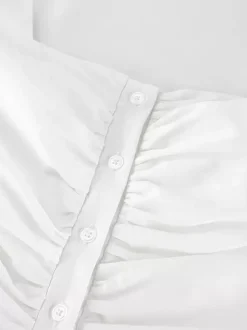 Robe courte en coton respirant pour femme - Style cottagecore blanc - Manches bouffantes col carré froncé - Idéale pour une garden-party ou une soirée romantique en été (2026)