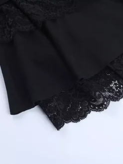 Robe courte en dentelle à col carré pour femme - Robe moulante noire à volants gothiques superposés et manches longues - Tenue de soirée printanière 2026