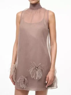 Robe courte en mousseline marron clair sans manches à lacets pour femme
