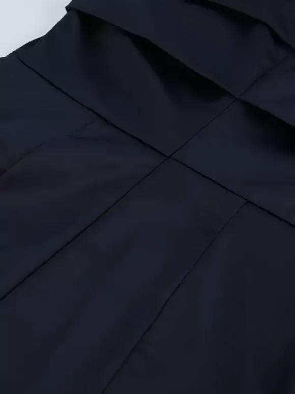 Robe courte en satin bleu marine pour femme - Élégante robe à col montant froncé et manches évasées - Idéale pour un cocktail de printemps 2026