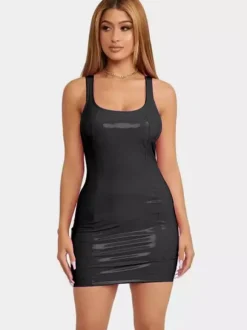 Robe courte élégante en similicuir avec dos nageur tenue de club sexy pour femme 2026
