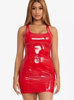 Robe courte élégante en similicuir avec dos nageur tenue de club sexy pour femme 2026