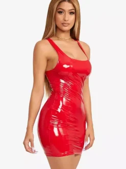 Robe courte élégante en similicuir avec dos nageur tenue de club sexy pour femme 2026