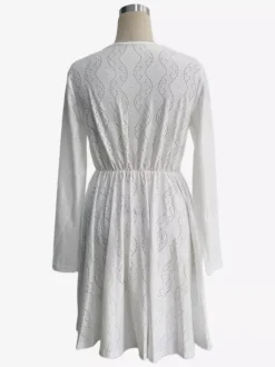 Robe courte pour femme manches longues col en V taille haute dentelle blanche décontractée