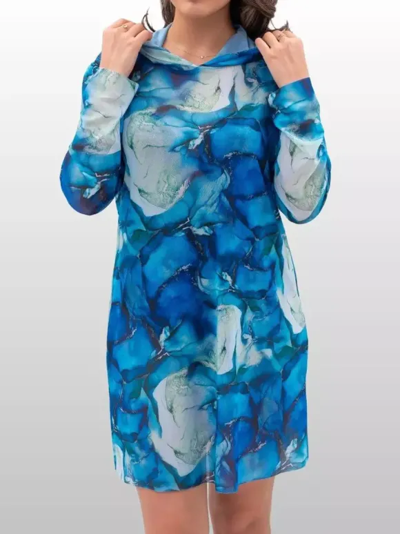 Robe courte transparente à manches longues camouflage bleu maillot de bain d'été mini pour la plage