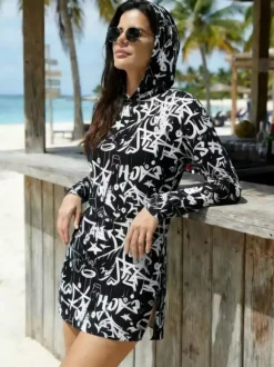 Robe courte transparente à manches longues camouflage bleu maillot de bain d'été mini pour la plage