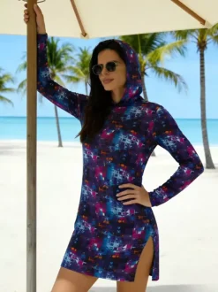 Robe courte transparente à manches longues camouflage bleu maillot de bain d'été mini pour la plage