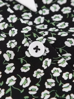 Robe courte vintage à fleurs pour femme - Manches bouffantes et ceinture - Col pointu - Tenue romantique pour une soirée en amoureux 2026