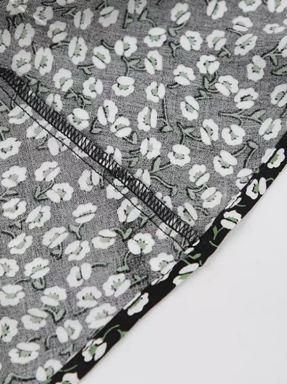 Robe courte vintage à fleurs pour femme - Manches bouffantes et ceinture - Col pointu - Tenue romantique pour une soirée en amoureux 2026