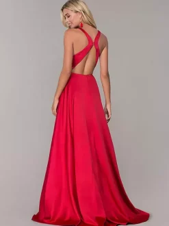 Robe cérémonie femme robe de soirée col V jupe fendue au sol
