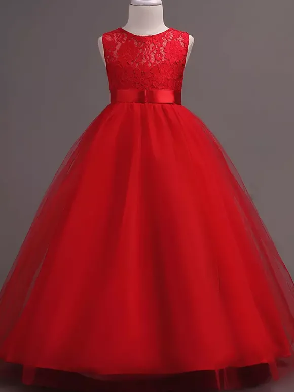 Robe cérémonie fille robe cortège enfant col rond décoré de noeud