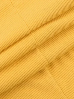 Robe côtelée à strass et fleurs pour femme - Robe moulante mini jaune à manches longues et col carré - Collection printemps-été 2026