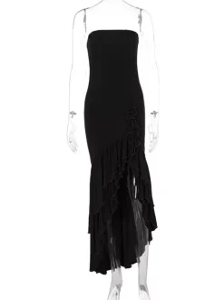 Robe de bal bleue à épaules dénudées volants robes longues asymétriques élégantes