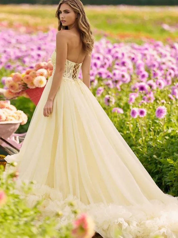 Robe de bal col en c艙ur en tulle sans manches en dentelle robes de soirée