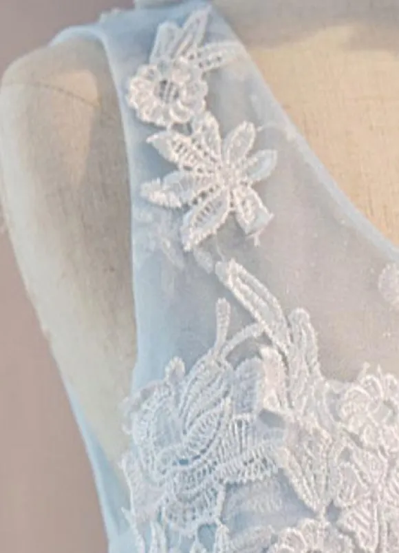 Robe de bal courte broderie en tulle bleu Robe de cérémonie