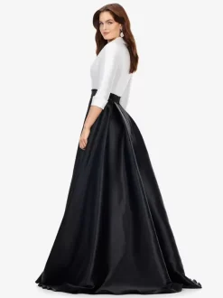 Robe de bal en tissu satiné col en V ligne a demi-manches ceinture robes de soirée
