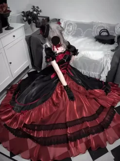 Robe de bal Fairy Lolita bleu ciel clair à lacets et n艙uds manches courtes