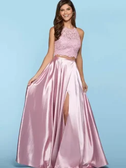 Robe de bal Halter deux pièces sans manches en dentelle robes de soirée