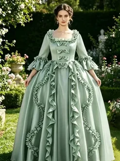 Robe de bal masqué rose rétro à volants style Marie-Antoinette en polyester pour femme.