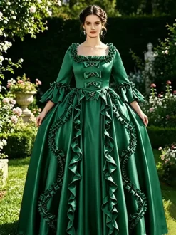 Robe de bal masqué rose rétro à volants style Marie-Antoinette en polyester pour femme.