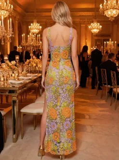 Robe de bal robe de soirée col carré dentelle longueur au sol fleurs robe de cocktail