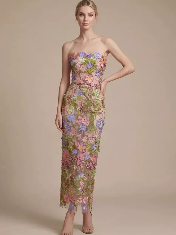 Robe de bal robe de soirée robe de cocktail robe bustier en tulle robe longue à fleurs pour concours de beauté