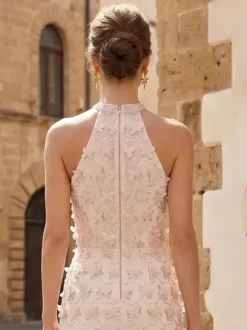 Robe de bal robe de soirée courte décolleté illusion sans manches fermeture éclair dentelle robe de soirée formelle en dentelle