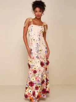 Robe de bal robe de soirée imprimerie des fleurs à bretelle au sol