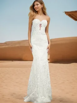 Robe de bal sirène col en c艙ur dentelle balayage dentelle robes de dîner formelles