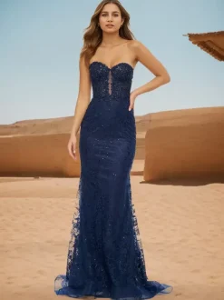 Robe de bal sirène col en c艙ur dentelle balayage dentelle robes de dîner formelles