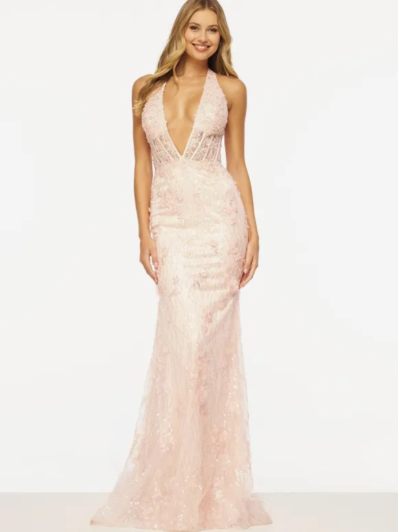 Robe de bal sirène col en V sans manches dos nu dentelle robes de soirée formelles