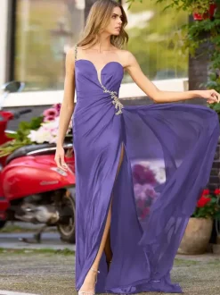 Robe de bal sirène col en V élastique en soie comme du Satin plissée robes de soirée formelles