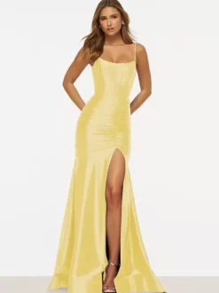 Robe de bal sirène conçue encolure élastique en soie comme du Satin plissée robes de soirée formelles