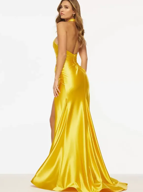 Robe de bal sirène licou en tissu satiné balayage fendu sur le devant robes de soirée sociale