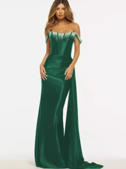 Robe de bal sirène sans bretelles balayage sans manches fermeture éclair tissu satiné robes de dîner formelles
