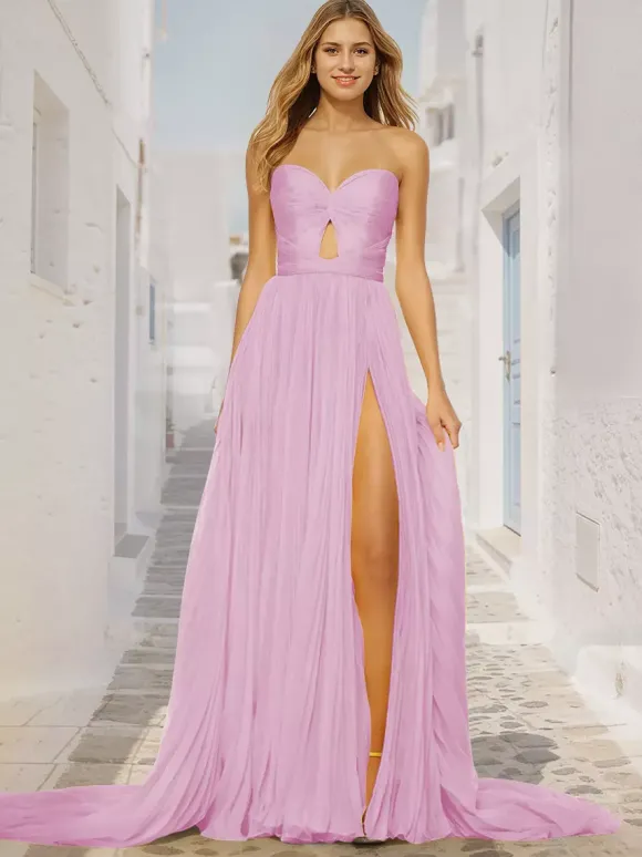 Robe de bal trapèze col en c艙ur traîne Court sans manches fermeture éclair plissée robes de soirée sociale
