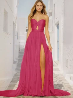 Robe de bal trapèze col en c艙ur traîne Court sans manches fermeture éclair plissée robes de soirée sociale