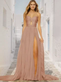 Robe de bal trapèze col en c艙ur traîne Court sans manches fermeture éclair plissée robes de soirée sociale