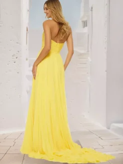 Robe de bal trapèze col en c艙ur traîne Court sans manches fermeture éclair plissée robes de soirée sociale