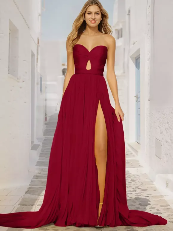 Robe de bal trapèze col en c艙ur traîne Court sans manches fermeture éclair plissée robes de soirée sociale